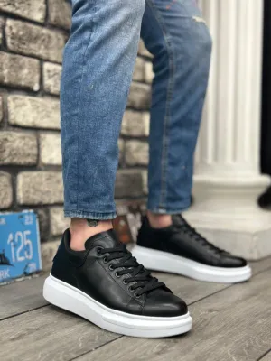 BA0547 BOA Thick High Sole Black White Lace-Up Sports Men's Shoes