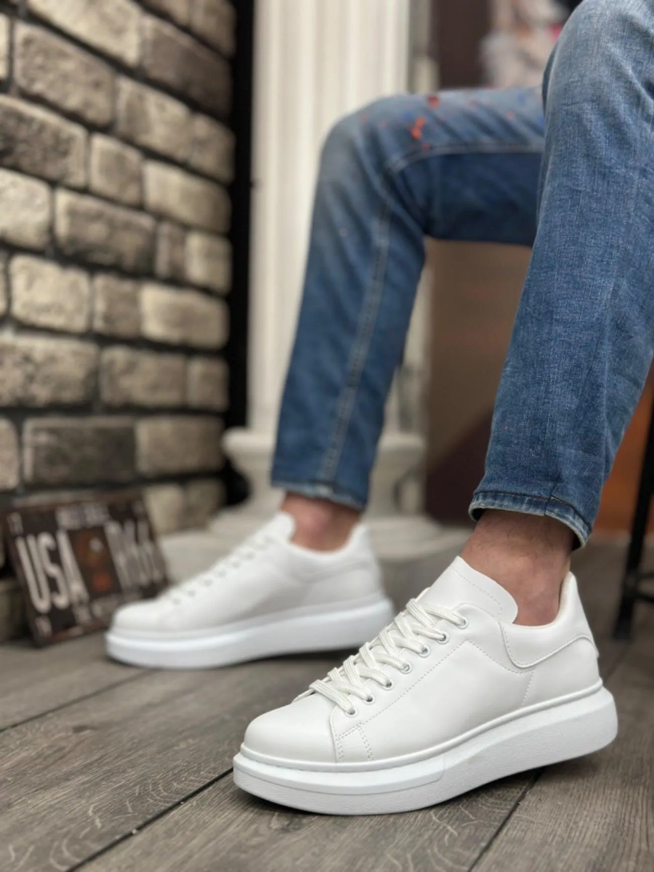 BA0547 BOA Thick High Sole White Lace-Up Sports Men's Shoes
