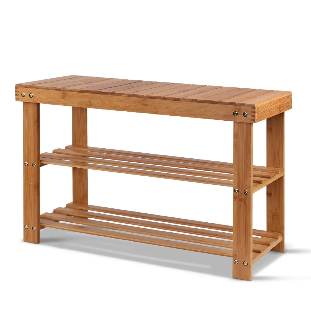 Bamboo Shoe Rack Wooden Seat Bench Organiser