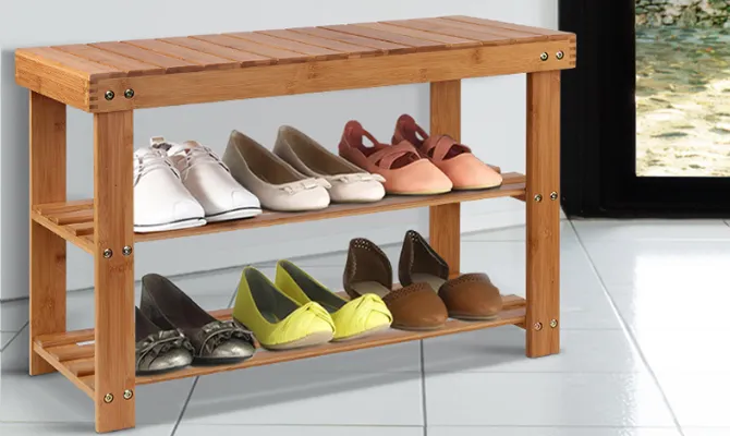 Bamboo Shoe Rack Wooden Seat Bench Organiser