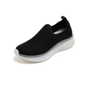 Black Crystal Cushioning Slip On Sneakers