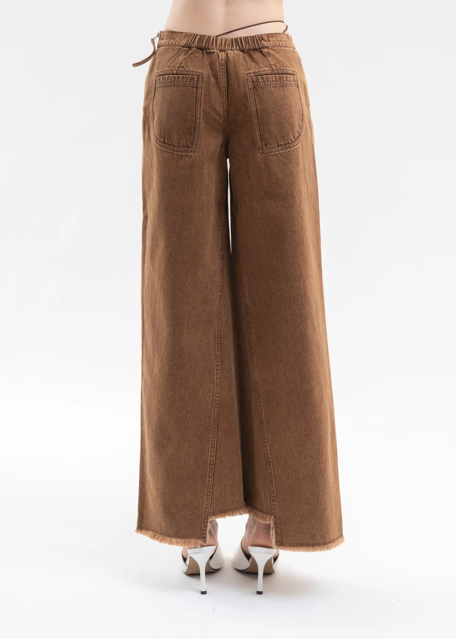 Brown Washed Wild Leg Pants