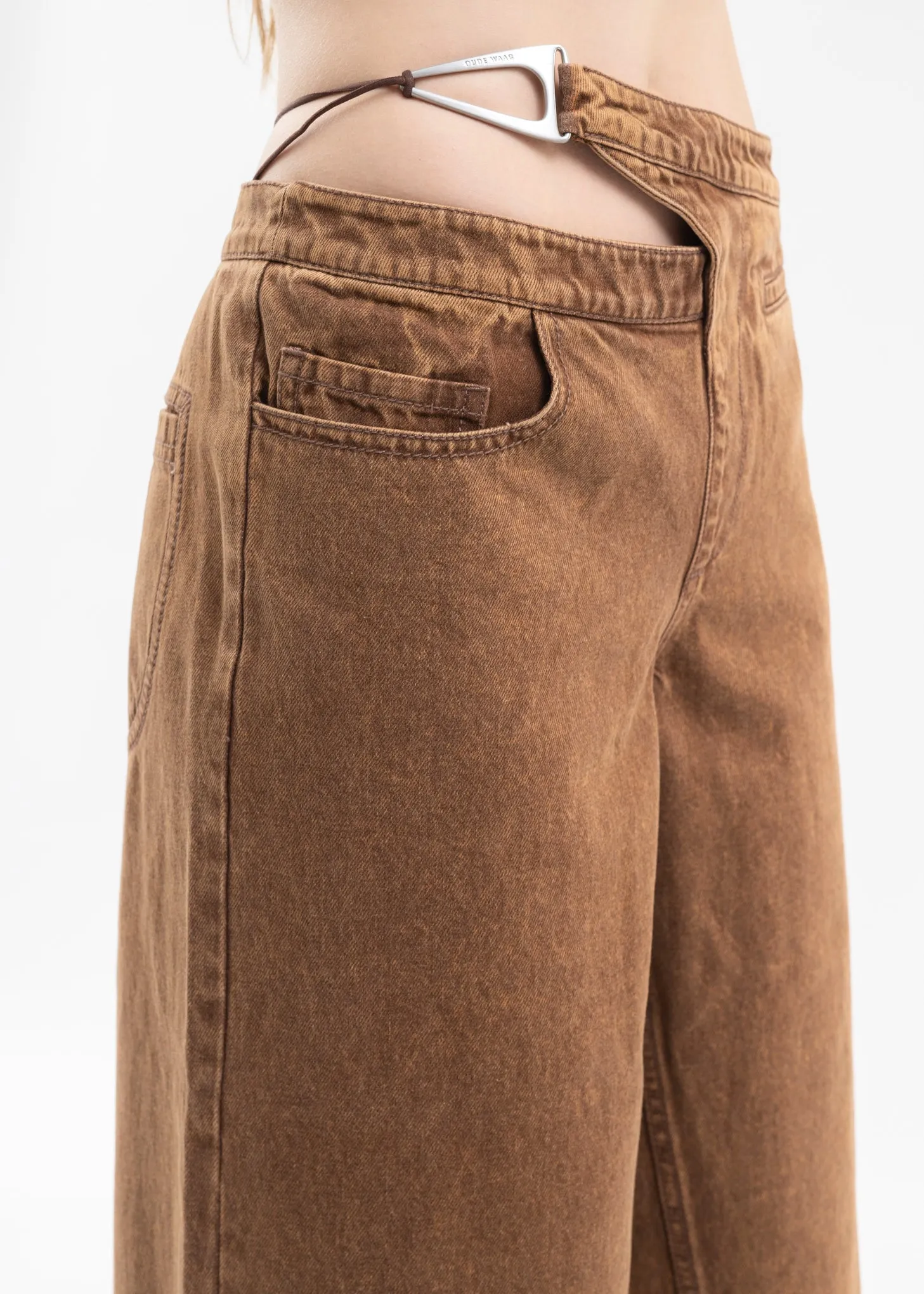 Brown Washed Wild Leg Pants