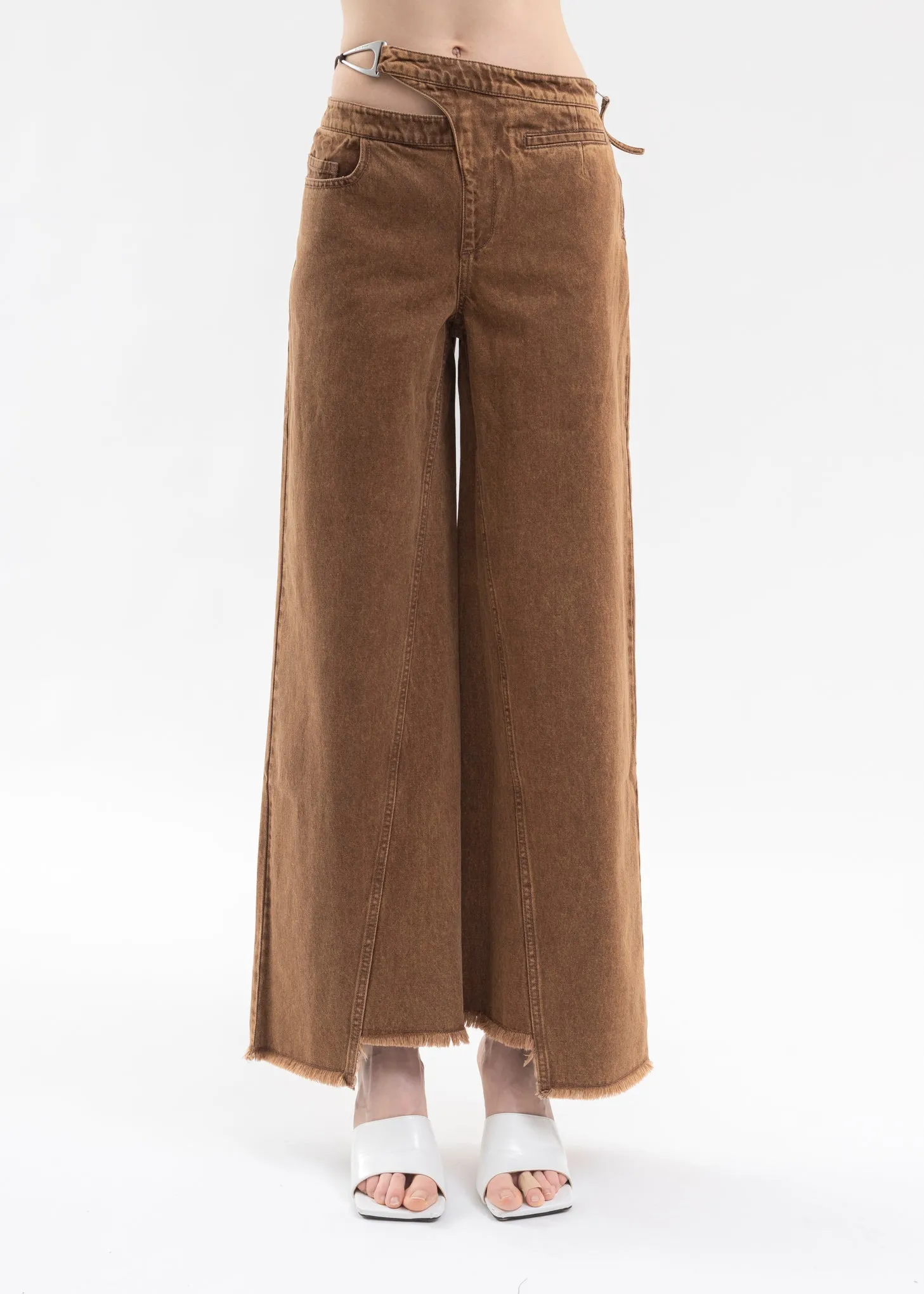 Brown Washed Wild Leg Pants
