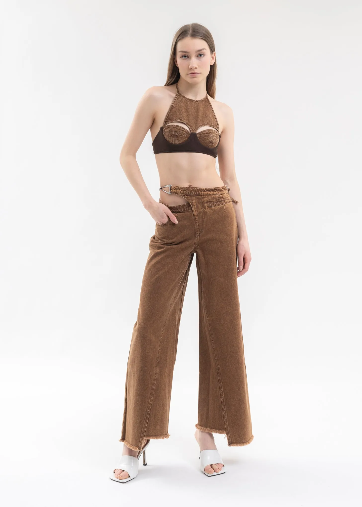 Brown Washed Wild Leg Pants