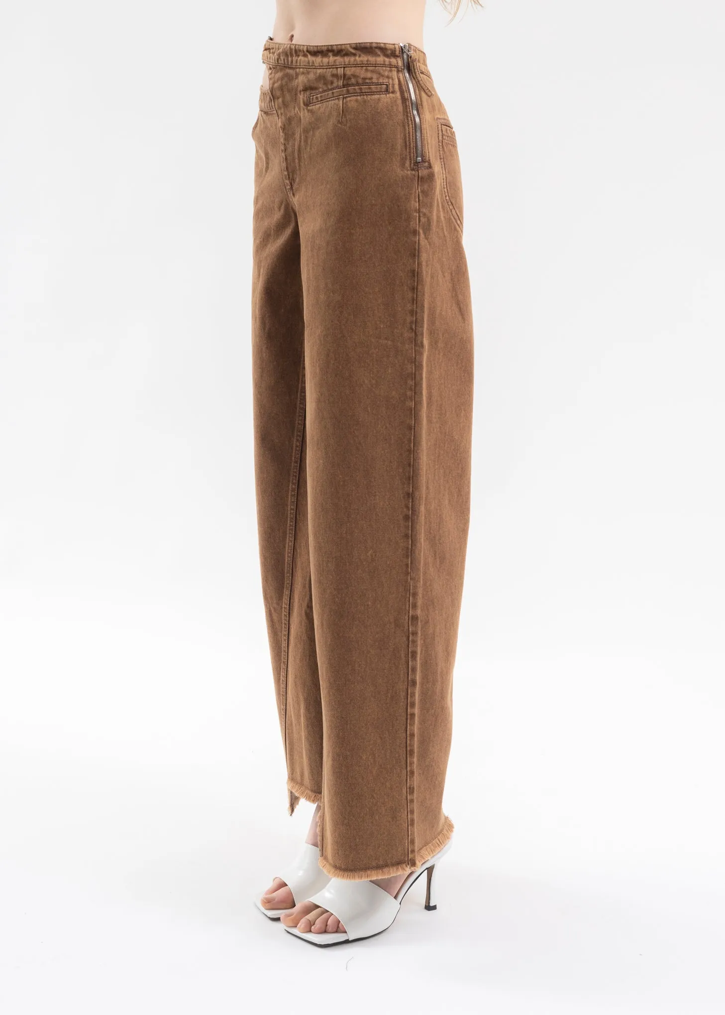 Brown Washed Wild Leg Pants