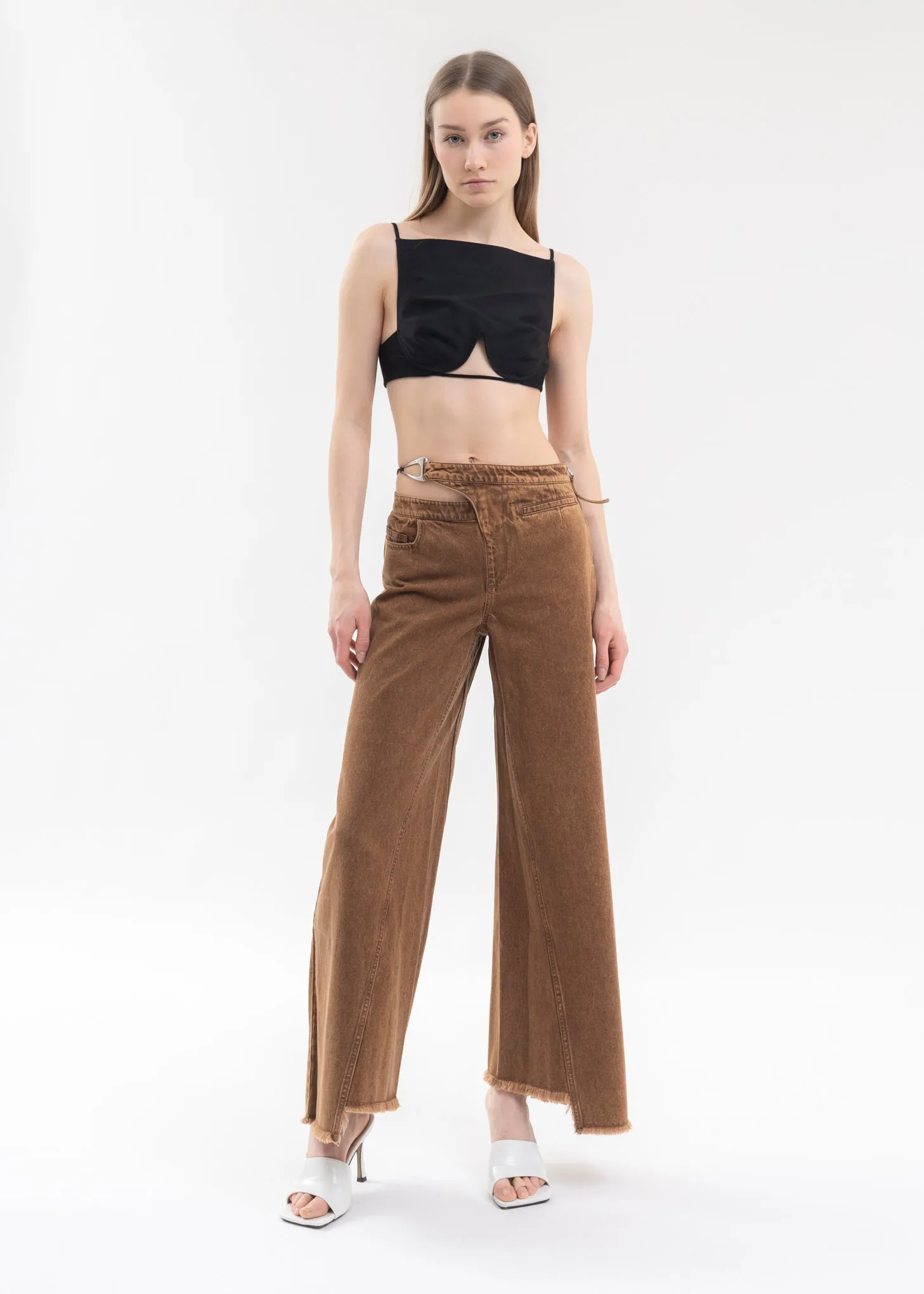 Brown Washed Wild Leg Pants