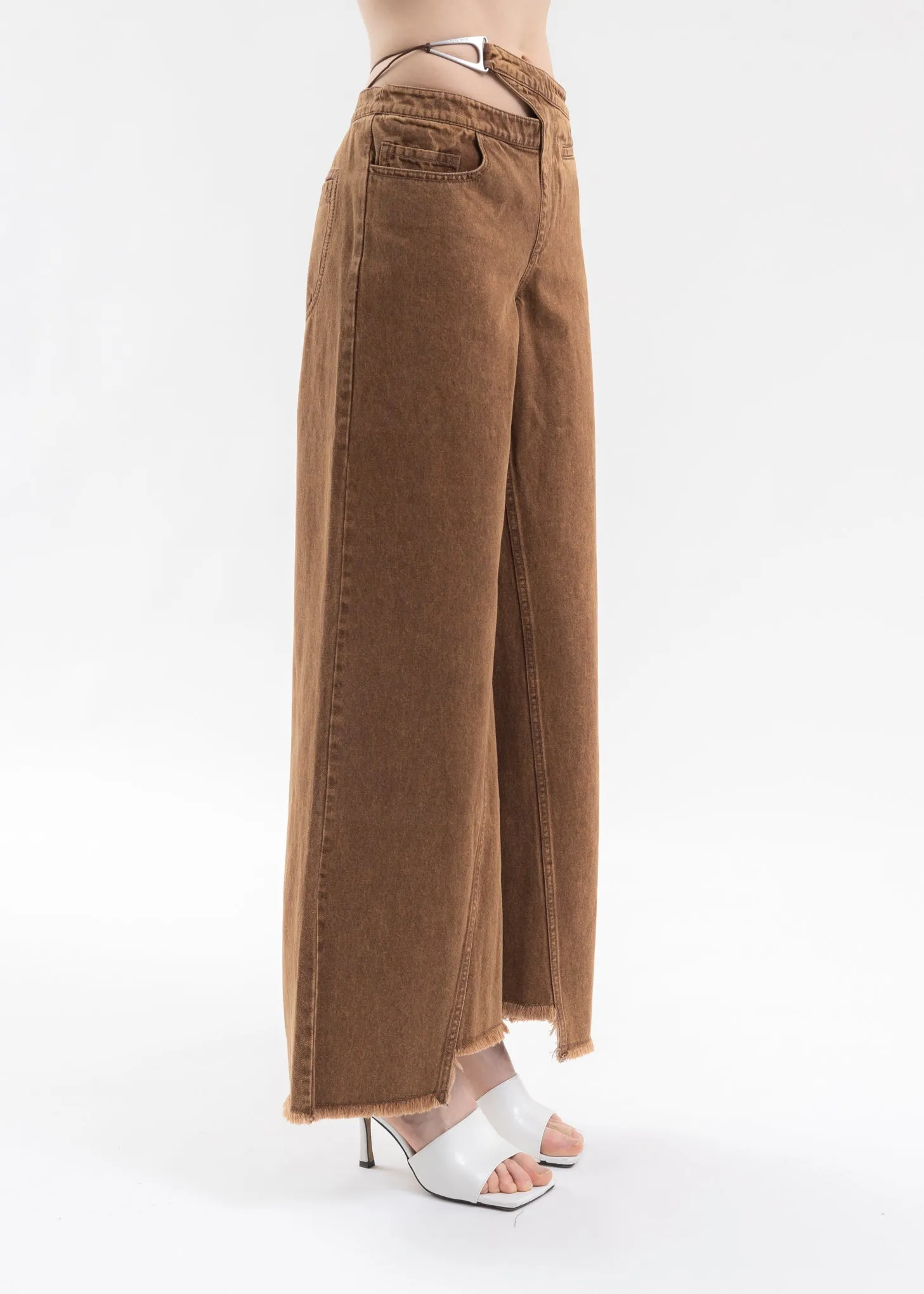 Brown Washed Wild Leg Pants