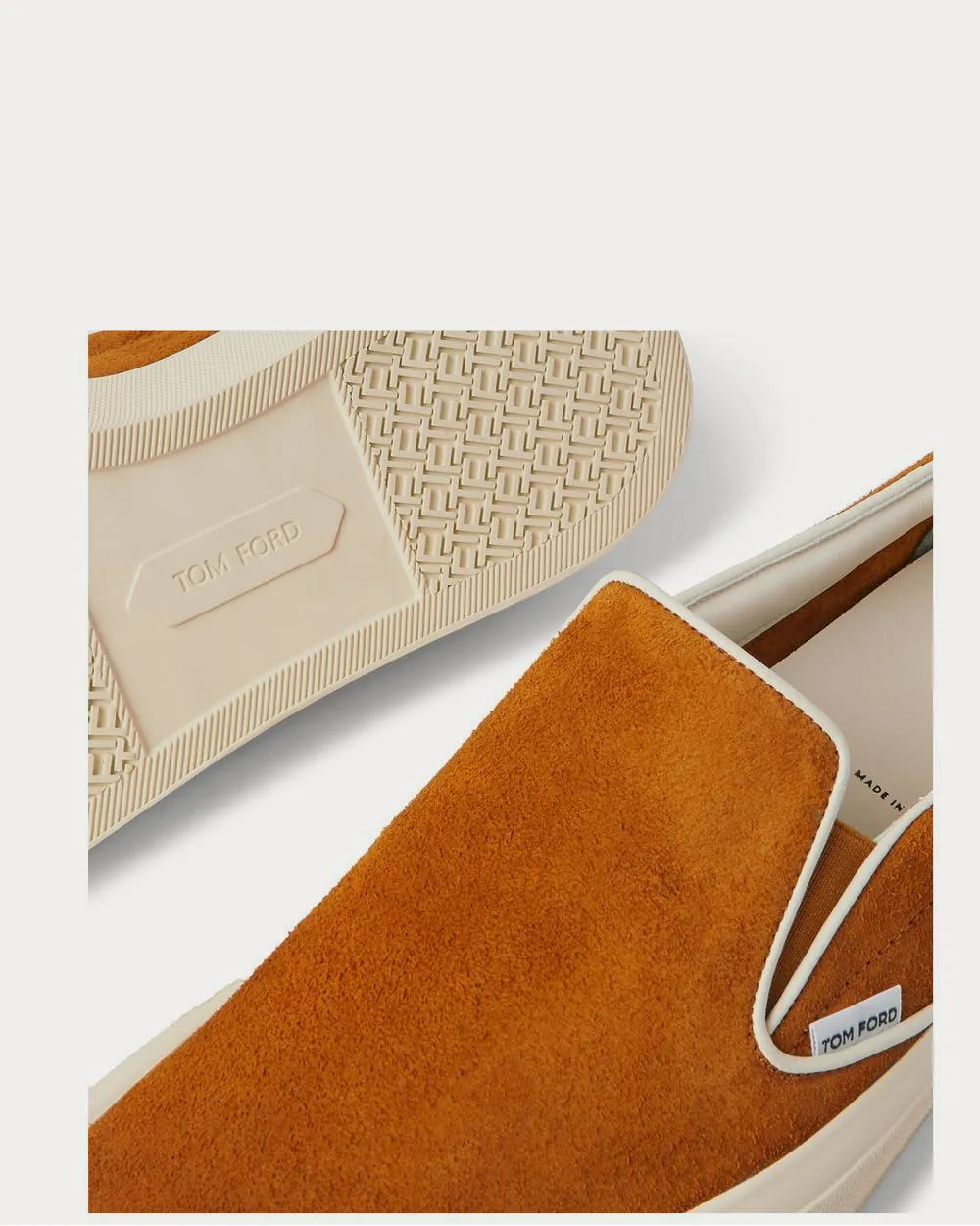 Cambridge Leather-Trimmed Suede Slip-On  Orange slip on sneakers