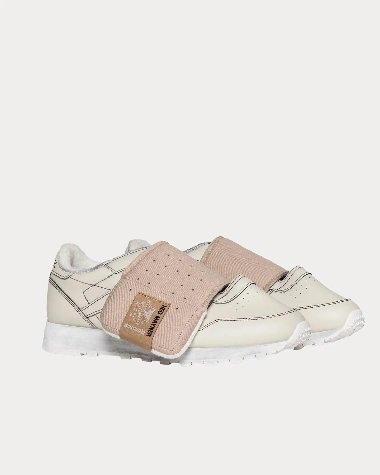 Classic Leather White / Beige Slip On Sneakers