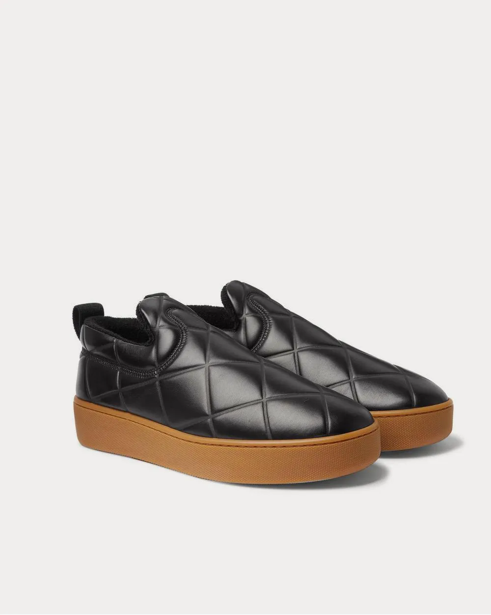 Debossed Leather Black slip on sneakers