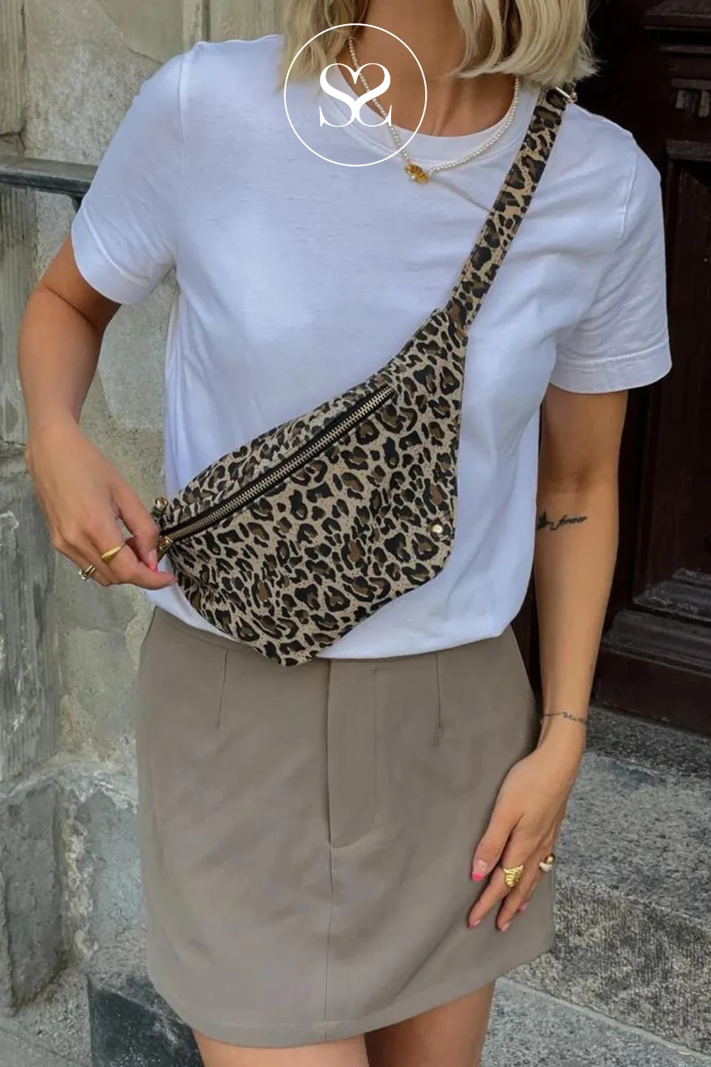 DEPECHE 12556 LEATHER LEOPARD CROSSBODY  BUMBAG