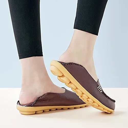 DUOYANGJIASHA Fashion Brand Best Show Women's Comfortable Leather Loafers Casual Round Toe Moccasins Wild Driving Slip On Flats Fashion Comfortable Shoes, Brown , 41