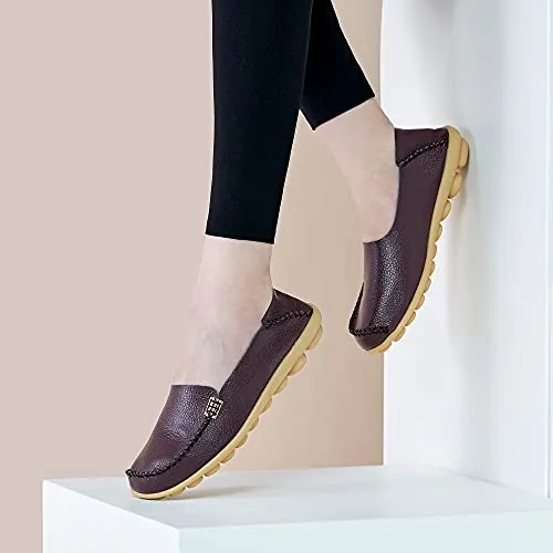 DUOYANGJIASHA Fashion Brand Best Show Women's Comfortable Leather Loafers Casual Round Toe Moccasins Wild Driving Slip On Flats Fashion Comfortable Shoes, Brown , 41