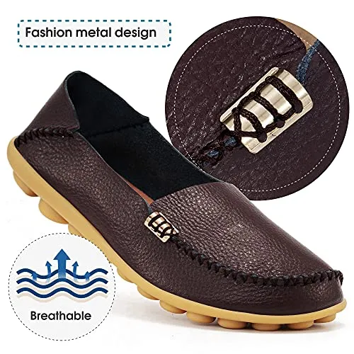 DUOYANGJIASHA Fashion Brand Best Show Women's Comfortable Leather Loafers Casual Round Toe Moccasins Wild Driving Slip On Flats Fashion Comfortable Shoes, Brown , 41