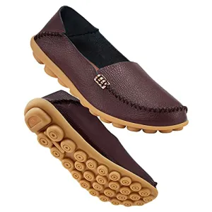 DUOYANGJIASHA Fashion Brand Best Show Women's Comfortable Leather Loafers Casual Round Toe Moccasins Wild Driving Slip On Flats Fashion Comfortable Shoes, Brown , 41