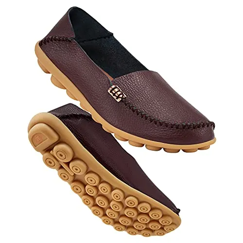 DUOYANGJIASHA Fashion Brand Best Show Women's Comfortable Leather Loafers Casual Round Toe Moccasins Wild Driving Slip On Flats Fashion Comfortable Shoes, Brown , 41
