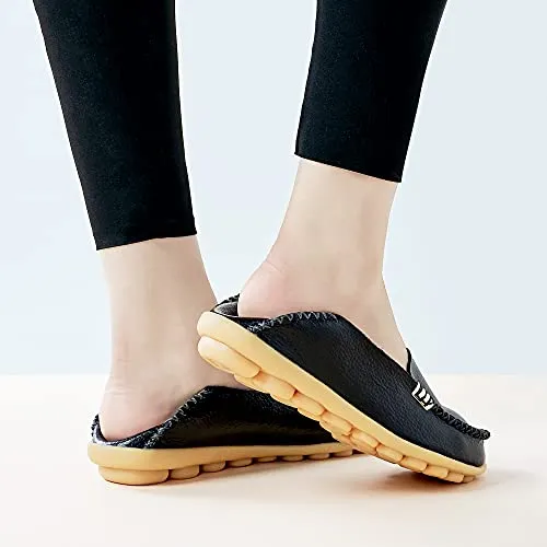 DUOYANGJIASHA Women's Comfortable Leather Loafers Casual Round Toe Moccasins Wild Driving Flats Soft Walking Shoes Women Slip On Black