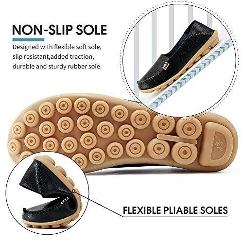 DUOYANGJIASHA Women's Comfortable Leather Loafers Casual Round Toe Moccasins Wild Driving Flats Soft Walking Shoes Women Slip On Black