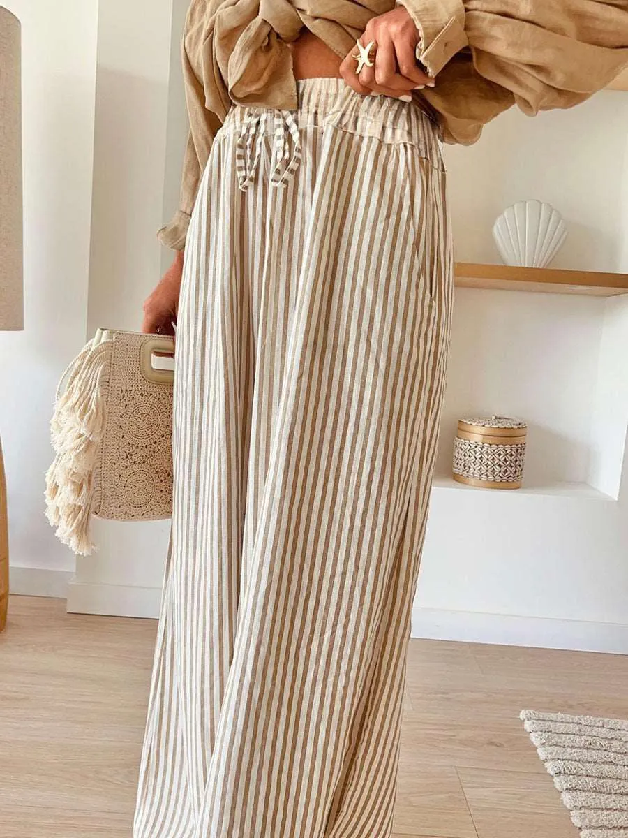 Fashion Striped Drawstring Casual Pants for Women