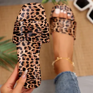 Leopard Print Flat Slippers