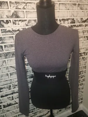 Long Sleeve Open Back Grey Crop Top