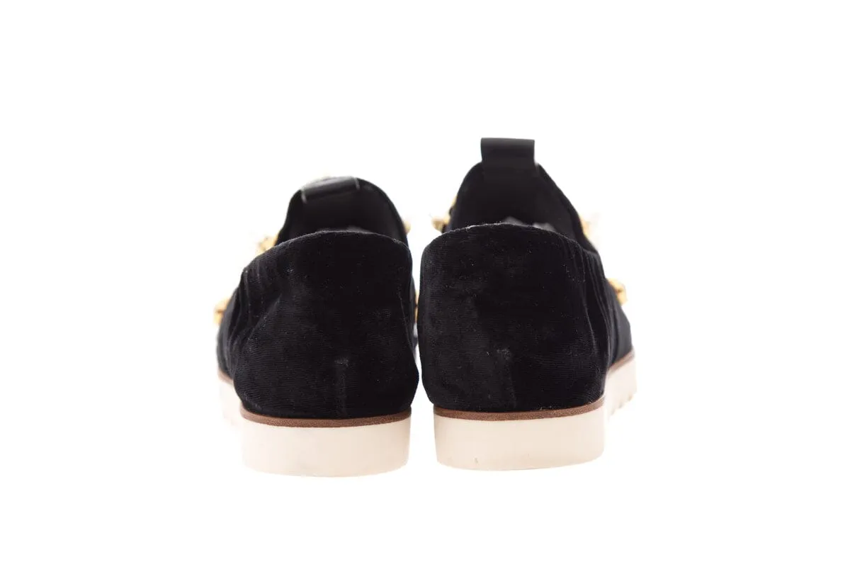 Mercedes Castillo Black Velvet & Pearl Detail Slip On Sneakers SZ 39