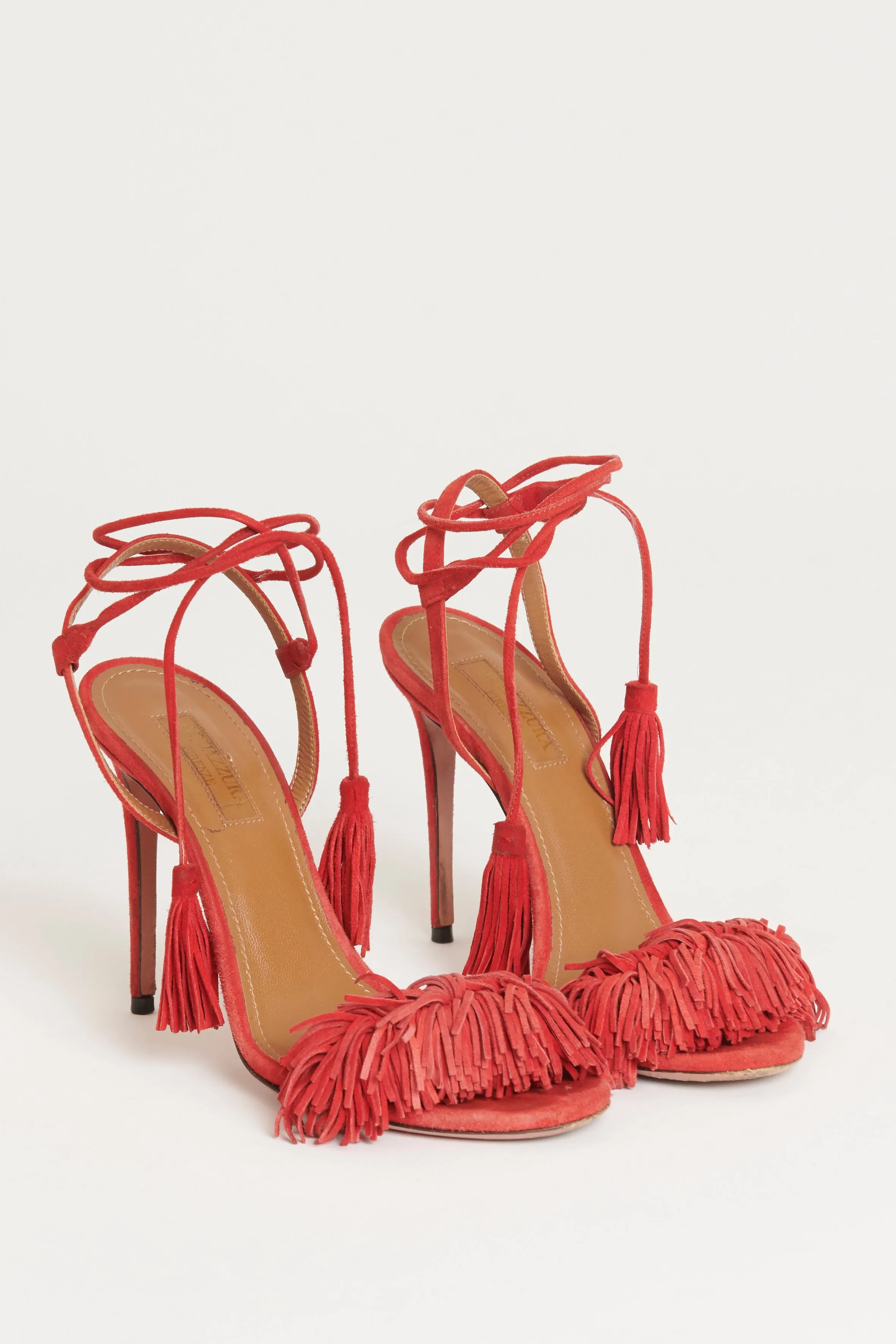 Red Suede Preowned 'Wild Thing' Heeled Sandals