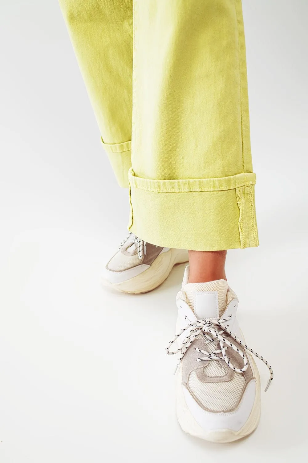 Straight Leg Jeans With Cropped Hem In Lime Green