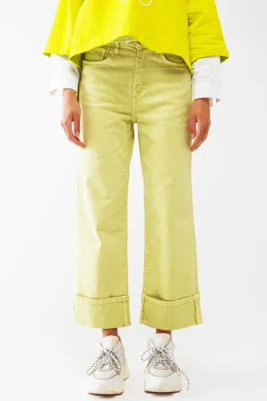 Straight Leg Jeans With Cropped Hem In Lime Green