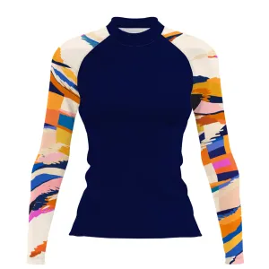 Sunset Orange Squares - Women's Surf UPF50  Long Sleeve Rash Guard