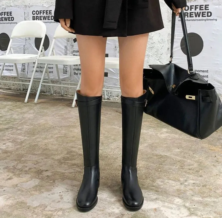 TAVIMART  -  Shoes for Woman Winter Knee High Shaft Footwear Leather Women's Boots Pointed Toe Long Brown Comfortable and Elegant Hot Quality