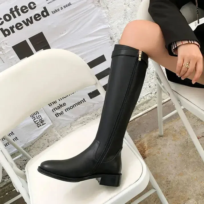 TAVIMART  -  Shoes for Woman Winter Knee High Shaft Footwear Leather Women's Boots Pointed Toe Long Brown Comfortable and Elegant Hot Quality