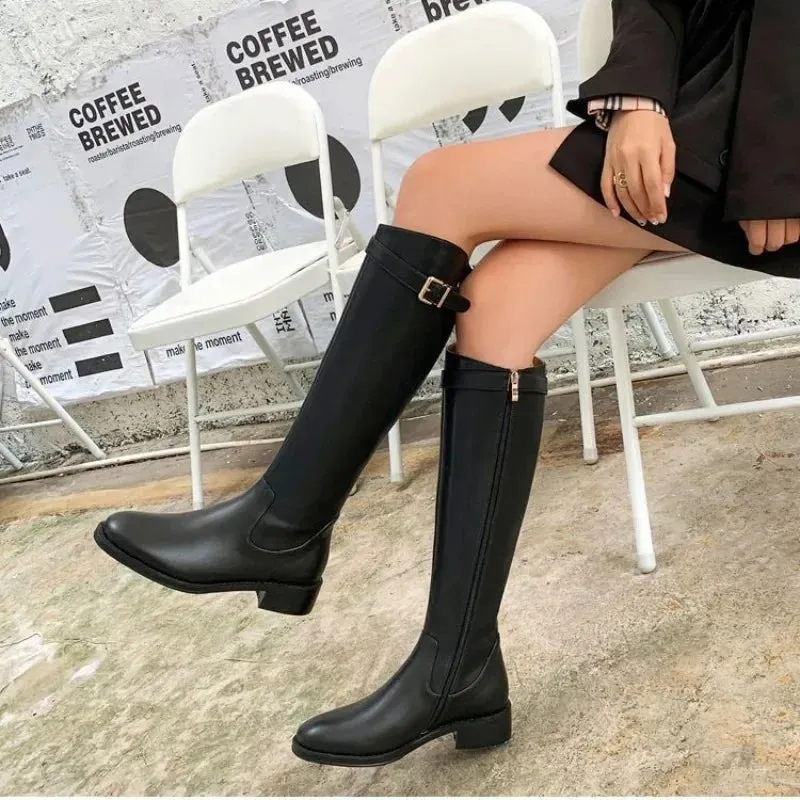 TAVIMART  -  Shoes for Woman Winter Knee High Shaft Footwear Leather Women's Boots Pointed Toe Long Brown Comfortable and Elegant Hot Quality