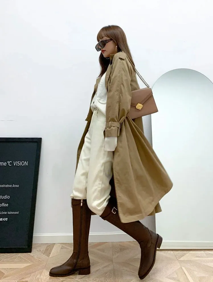 TAVIMART  -  Shoes for Woman Winter Knee High Shaft Footwear Leather Women's Boots Pointed Toe Long Brown Comfortable and Elegant Hot Quality