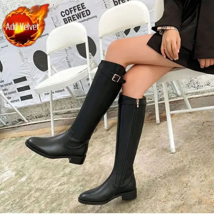 TAVIMART  -  Shoes for Woman Winter Knee High Shaft Footwear Leather Women's Boots Pointed Toe Long Brown Comfortable and Elegant Hot Quality