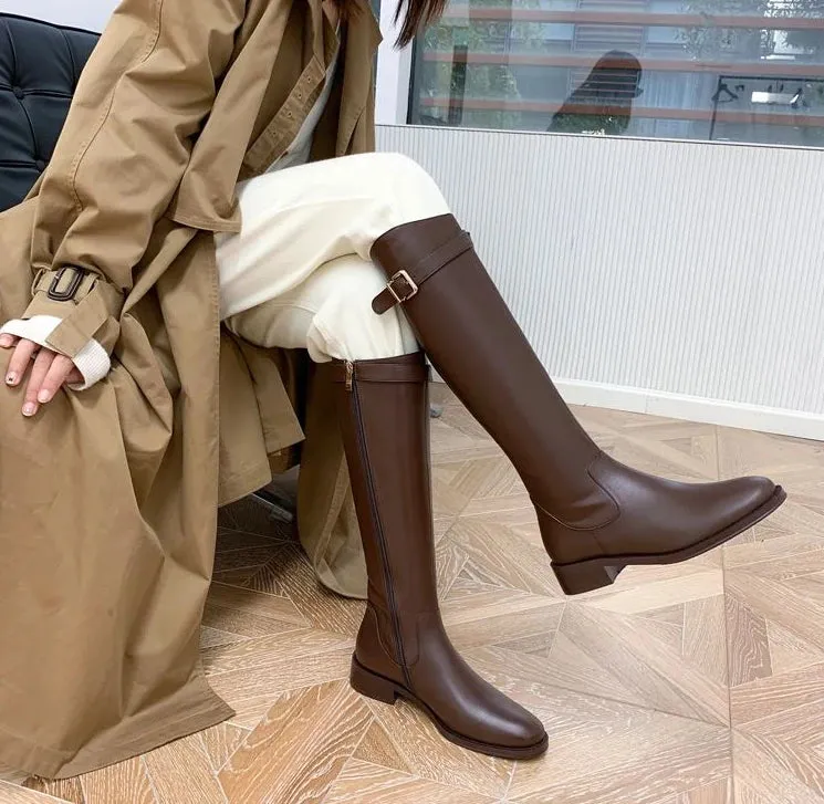 TAVIMART  -  Shoes for Woman Winter Knee High Shaft Footwear Leather Women's Boots Pointed Toe Long Brown Comfortable and Elegant Hot Quality