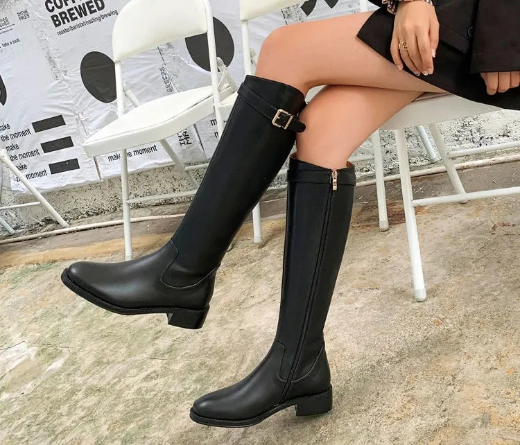TAVIMART  -  Shoes for Woman Winter Knee High Shaft Footwear Leather Women's Boots Pointed Toe Long Brown Comfortable and Elegant Hot Quality