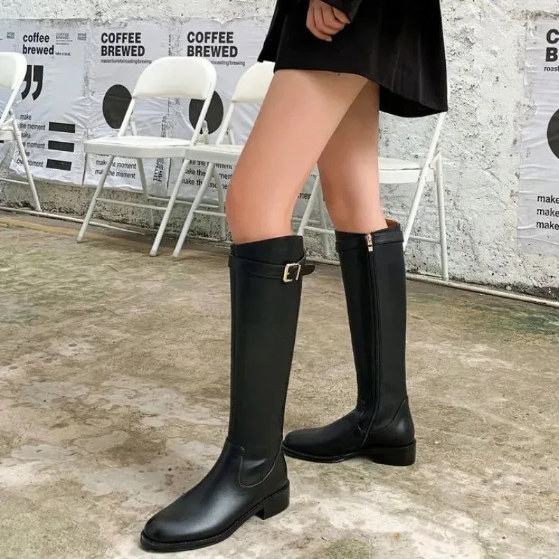 TAVIMART  -  Shoes for Woman Winter Knee High Shaft Footwear Leather Women's Boots Pointed Toe Long Brown Comfortable and Elegant Hot Quality
