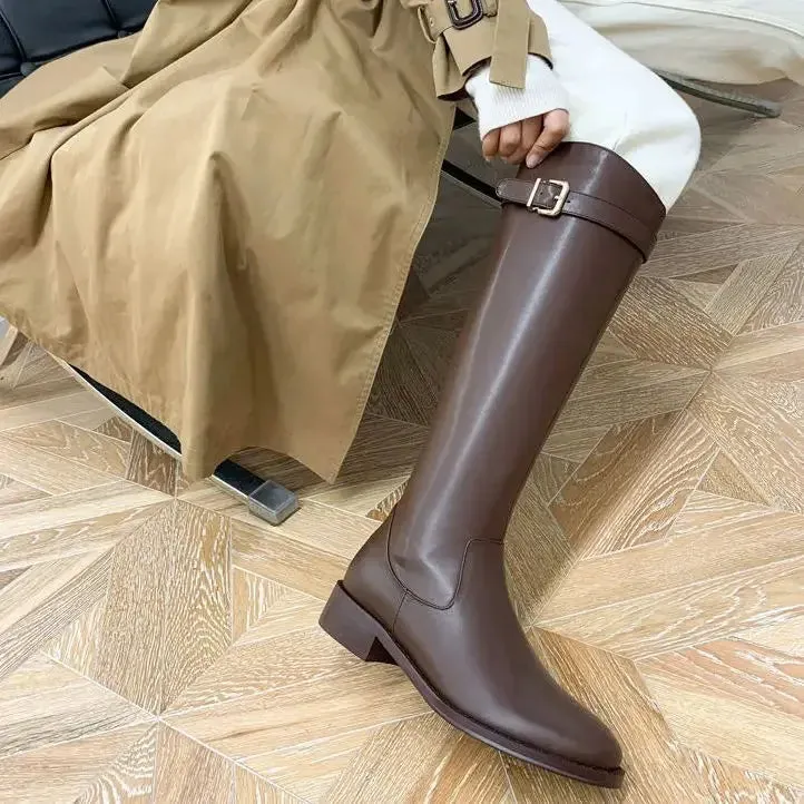 TAVIMART  -  Shoes for Woman Winter Knee High Shaft Footwear Leather Women's Boots Pointed Toe Long Brown Comfortable and Elegant Hot Quality