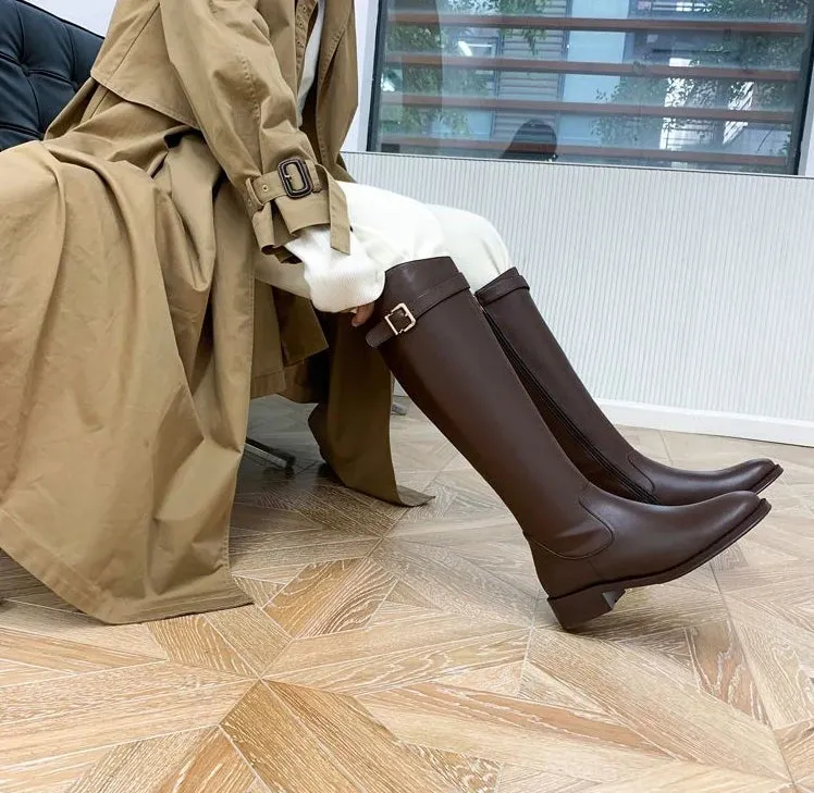 TAVIMART  -  Shoes for Woman Winter Knee High Shaft Footwear Leather Women's Boots Pointed Toe Long Brown Comfortable and Elegant Hot Quality