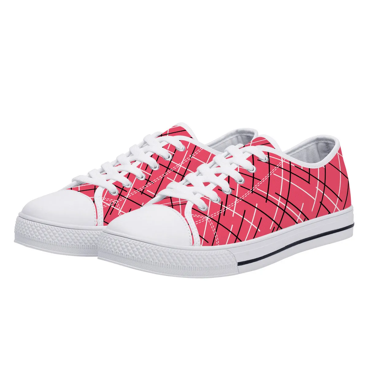 Unisex Low Top Canvas Shoes with Pink (Salmon) Abstract Design