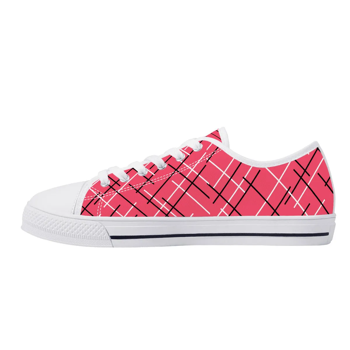 Unisex Low Top Canvas Shoes with Pink (Salmon) Abstract Design