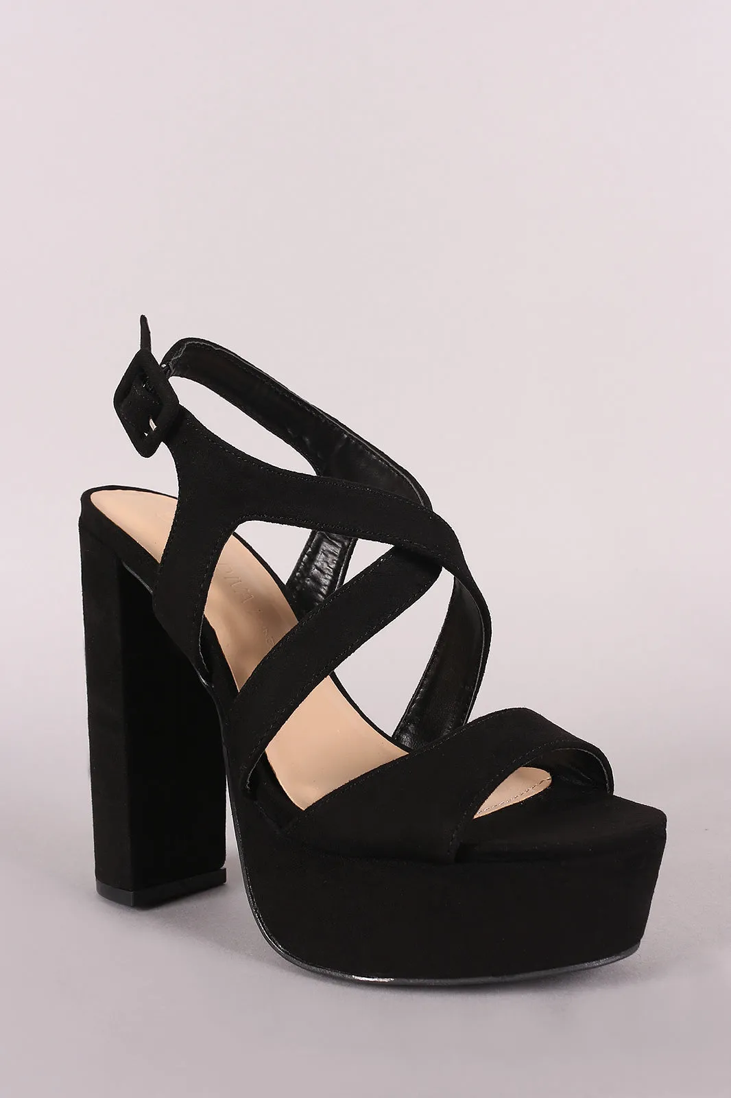 Wild Diva Lounge Suede Crisscross Ankle Strap Chunky Platform Heel