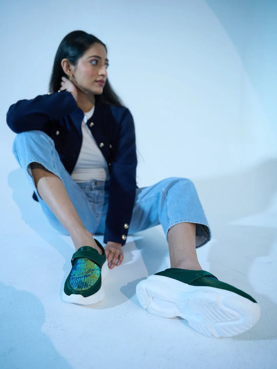 Women Green Stylish Slip On Sneakers