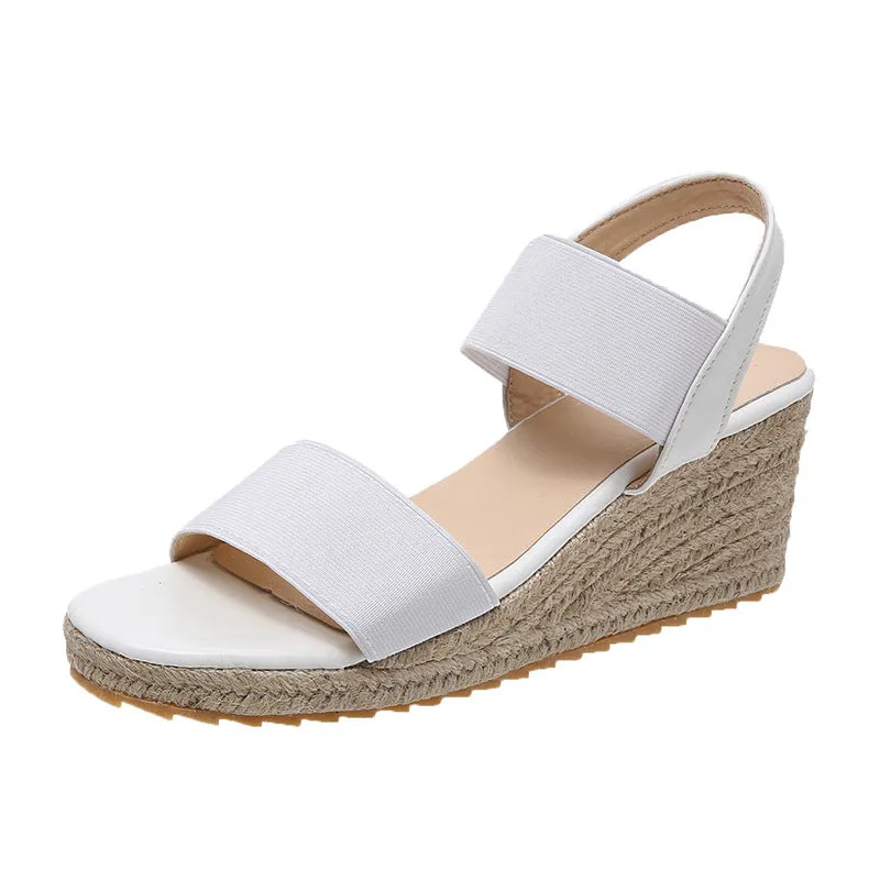 Womens Comfortable Elastic Two Bands Ankle Strap Wedge Sandals