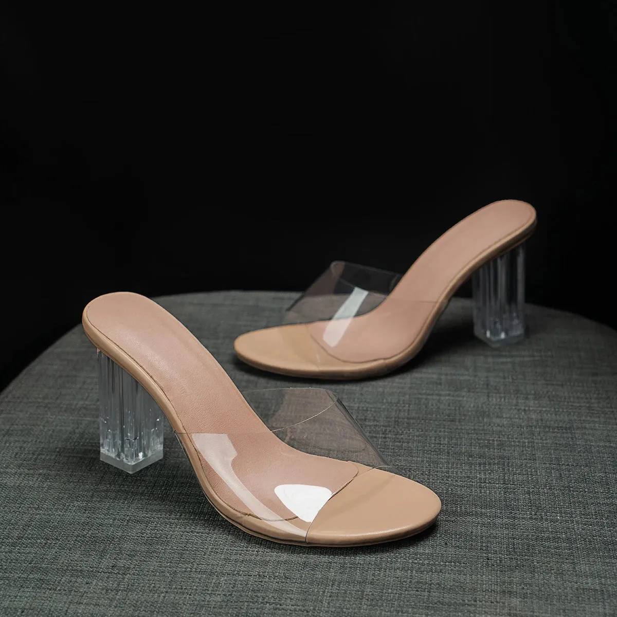 Women's PVC high-heeled slippers transparent fashion  Crystal heel 2024 Summer new